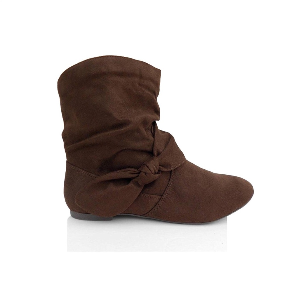 Rampage Dark Brown Slouchy Booties with Bow 6.5